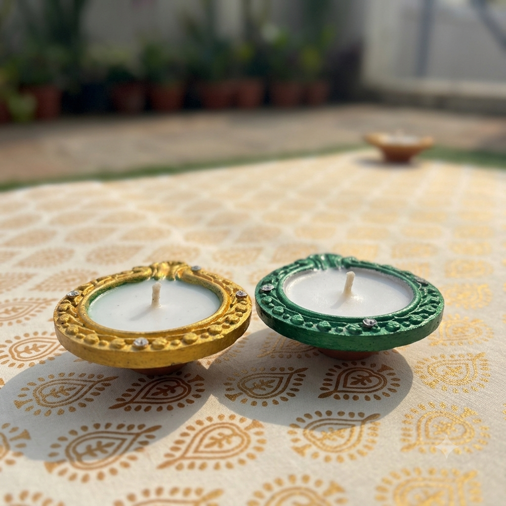 Decorative clay Diya Pair with Wax