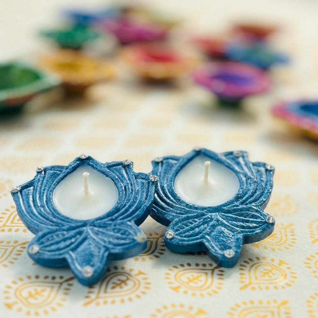 Decorative clay Diya Pair with Wax