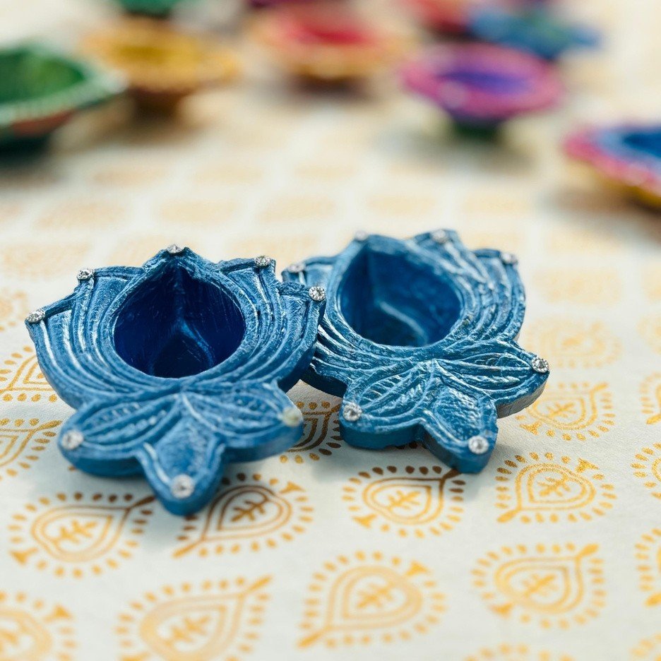 Decorative clay Diya Pair without Wax