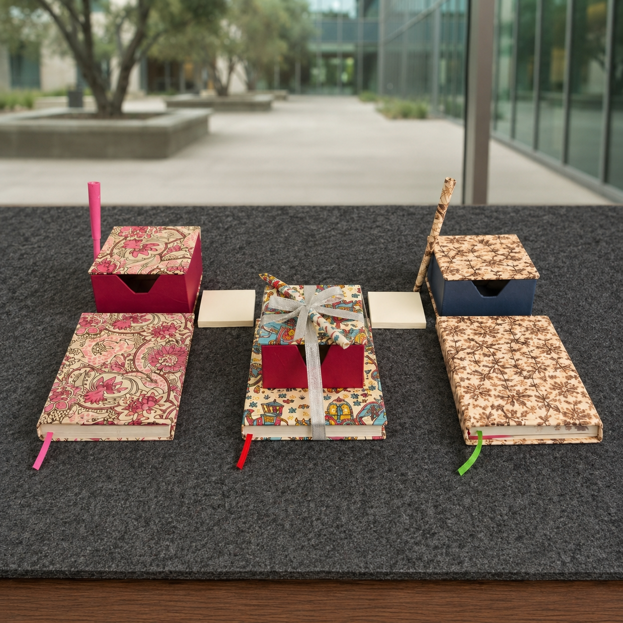 Diary, Sticky Pad Holder & Paper Pen Gift Set